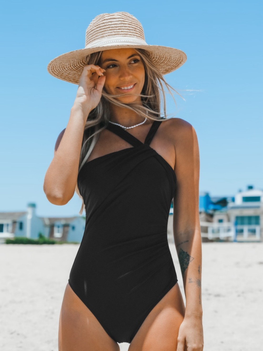 New Cupshe Asymmetrical Black Twist- Tummy Control One-Piece Swimsuit